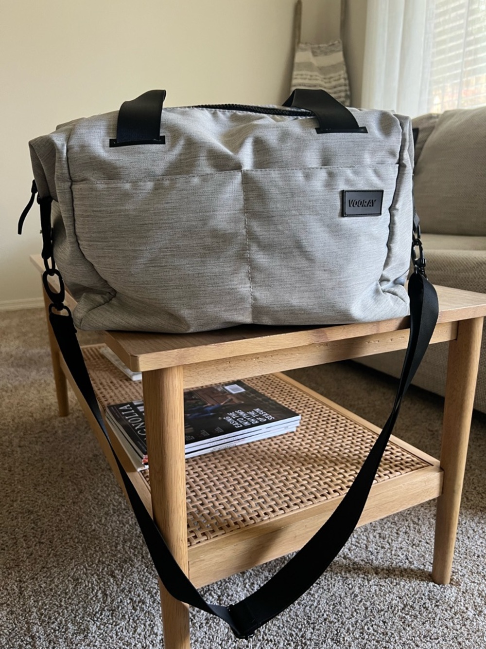 VooBay Light Gray Women's Travel Duffel with Black Strap